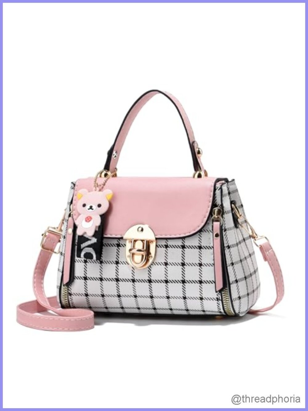 Plaid Pattern Satchel Crossbody Bag Adjustable Strap Shoulder Purse Lightweight